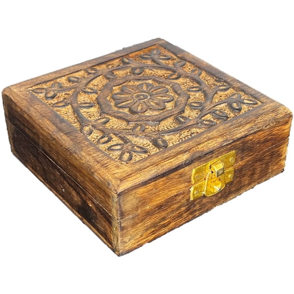 Mango Wood Engraved Square Box