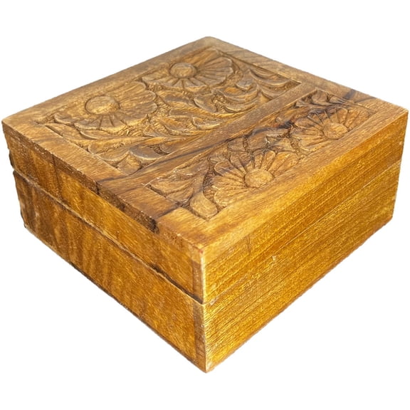 Mango Wood Engraved Square Medium Sized Box