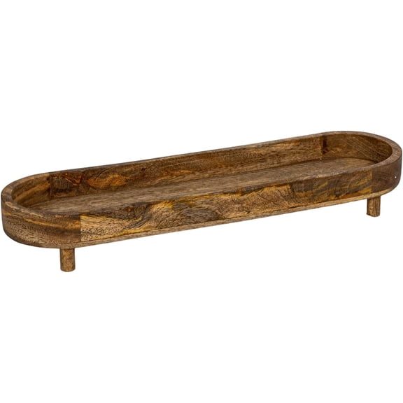 Mango Wood Footed Tray for Storage and Serving, Natural