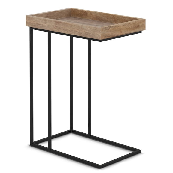 Mango Wood & Metal C Side Table - 12" Industrial Accent Table