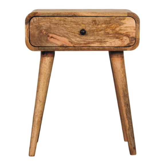 Mango Wood Nightstand With A Drawer - Nordic-style, Warm Oak-ish Finish, Bedroom 1 Handmade Solid Wood, Beige Tone