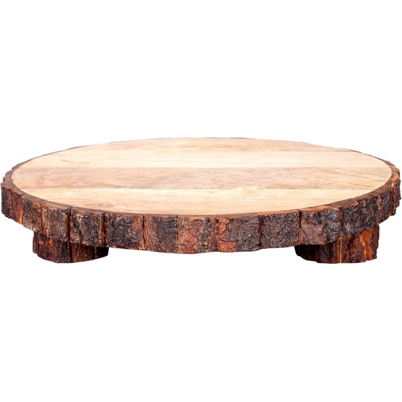 Mango Wood Pedestal Stand Rustic Decorative Riser for Kitchen, Home Dcor, Plants, or Display Handmade Wooden Tray for Countertops & Tables