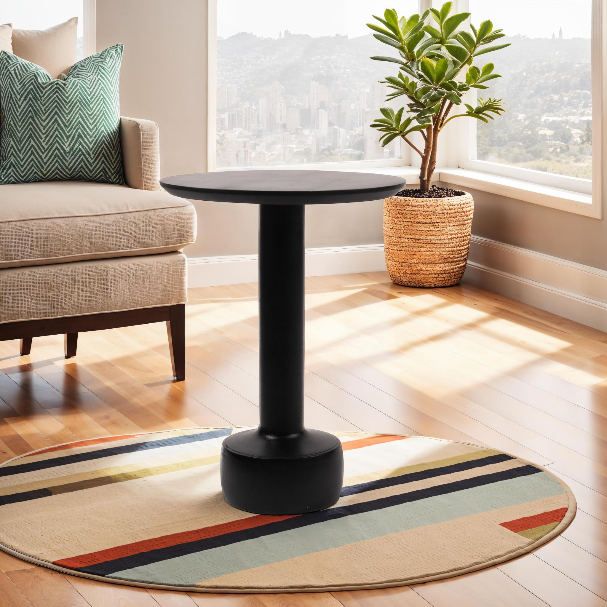 Mango Wood Round 18" Wide Pedestal Side Table,Transitional Boho Circle ...
