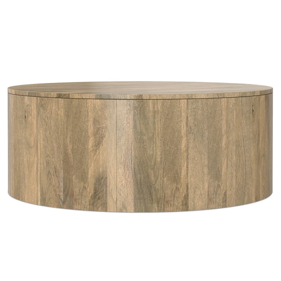 Mango Wood Round Coffee Table - 36 Inch Wide Briarsmoke Finish - Fully Assembled