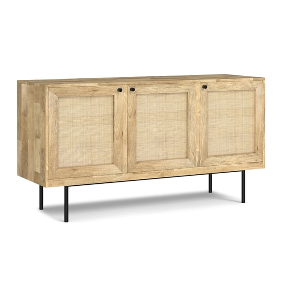 Mango Wood Sideboard Buffet - 57" Rectangular Storage Cabinet with Raffia Doors