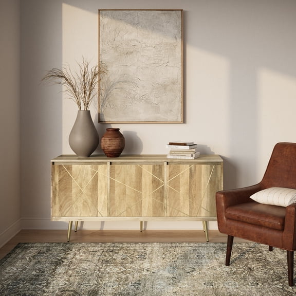 Mango Wood Sideboard Buffet - 60" Wide Mid-Century Modern Cabinet