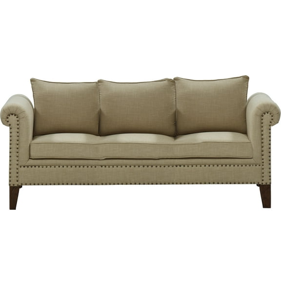 Mango Wood Solid Parquet and Linen Sofa 72 Inches