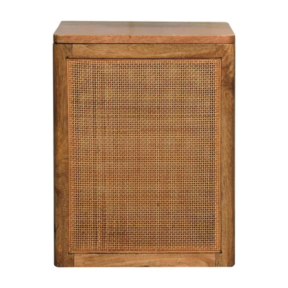 Mango Wood Storage Chest With Woven Detail - 14.04 In Square, Beige Handmade Craftsmanship High