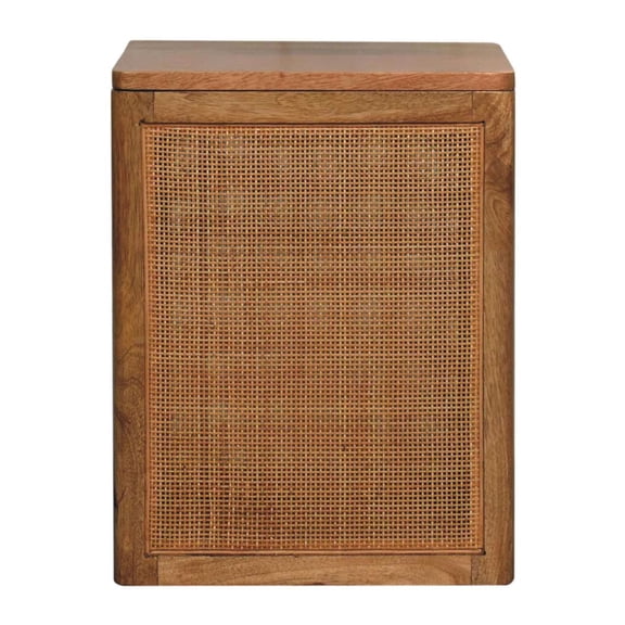 Mango Wood Storage Container With Woven - 13.66 In High, Beige Solid Box Trim