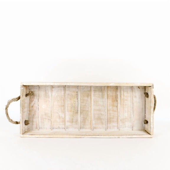 20" x 8" Mango Wood Shiplap Tray  Natural White