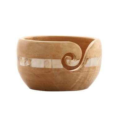 Loops & Threads Mango Wood Yarn Bowl with Mother of Pearl - Wooden Knitting & Crochet Organizer for Tangle-Free Yarn Storage, 6" x 3.5", Brown, 6 Pack