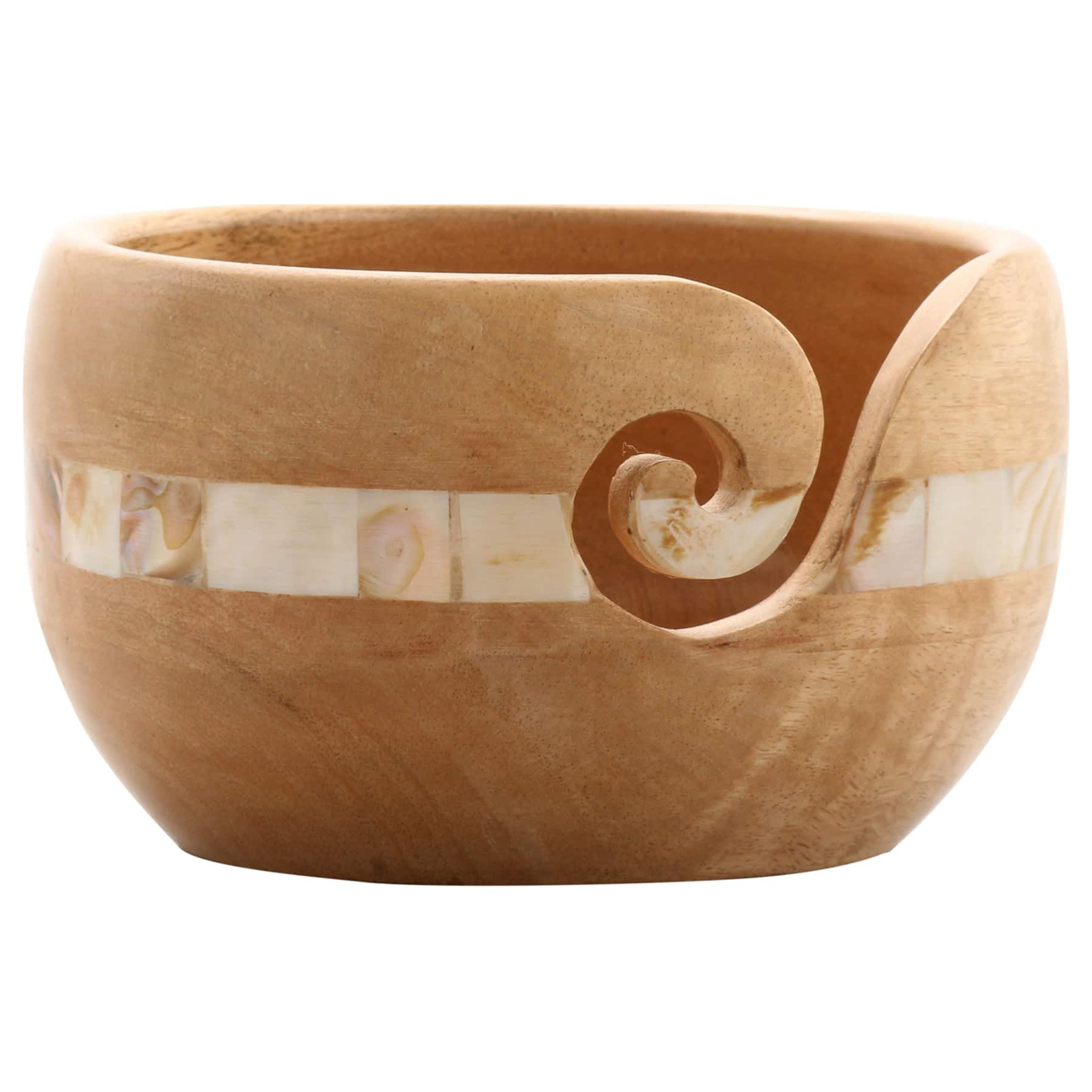 Mango Wood Yarn Bowl with Mother of Pearl by Loops & Threads