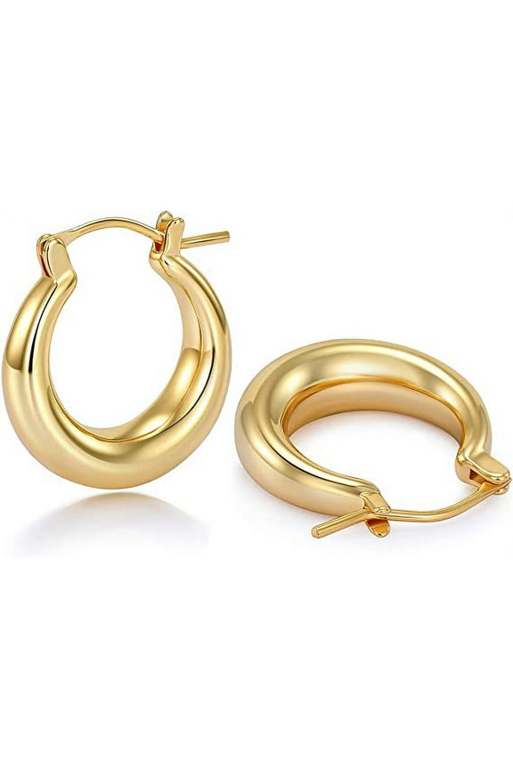 Chunky Gold Hoop Earrings with 925 Sterling Silver Post