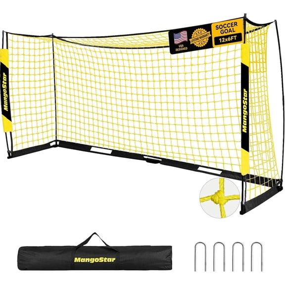 MangoStar Soccer Goal, 12X6 FT Soccer Goal for backyard Portable Net Collapsible Metal Base, Quick Set Up Soccer Net for Indoor Outdoor Practice Training with Carry Bag