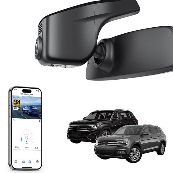 Mangoa 4K Dash Cam Starvis Sensor Fit for Volkswagen Atlas 2018-2026 & Atlas Cross Sport 2020-2026(Model A), Integrated OEM Look, WiFi & App, GPS, 64GB Card(Black)