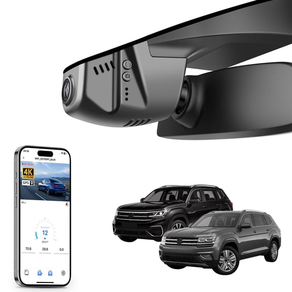 Mangoa 4K Dash Cam Starvis Sensor Fit for Volkswagen Atlas 2018-2026 & Atlas Cross Sport 2020-2026(Model B), Integrated OEM Look, WiFi & App, GPS, 64GB Card(Black)