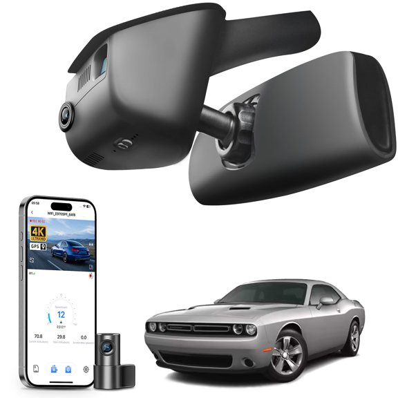 Mangoa Dash Cam 4K Front and Rear 1080p Starvis Sensor Fit for Dodge Challenger 2015-2023(Model B), GT R/T SXT SRT Hellcat R/T Scat Pack, Integrated OEM Look, WiFi & App, GPS, 128GB Card