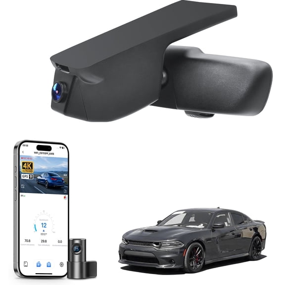 Mangoa Dash Cam 4K Front and Rear 1080p Starvis Sensor Fit for Dodge Charger 2015-2023(Model A),GT R/T SRT Hellcat Widebody SXT Scat Pack, Integrated OEM Look, WiFi & App, GPS, 128GB Card
