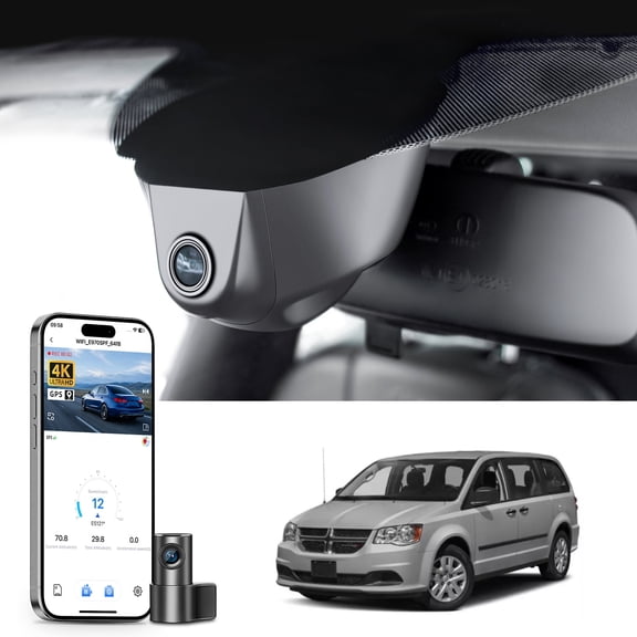 Mangoa Dash Cam 4K Front and Rear 1080p Starvis Sensor Fit for Dodge Grand Caravan 2018 2019 2020,GT SE SXT etc Integrated OEM Look, App & WiFi, G-Sensor, WiFi & App, GPS, 128GB Card