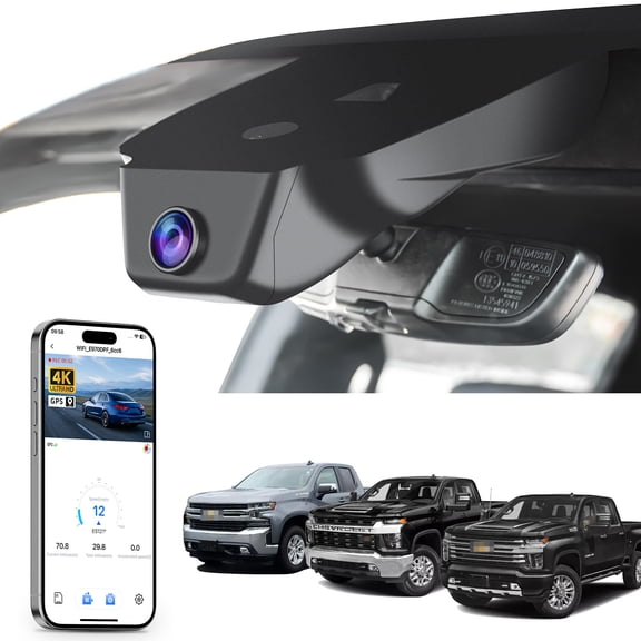 Mangoal 4K Dash Cam Front fit for Chevy Silverado 4th Gen 1500 2022-2026, 2500 HD/3500 HD 2024-2026 (Model C), GPS, WiFi & APP, 64GB Card