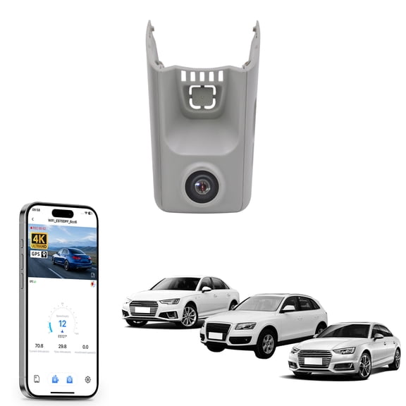 Mangoal 4K Dash Cam Starvis Sensor Custom Fit for Audi (Model D), Integrated OEM Look, WiFi & App, GPS, 64GB Card (Gray)