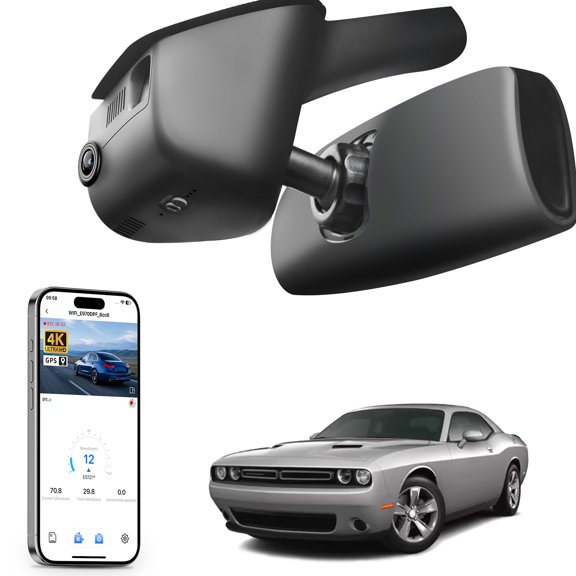 Mangoal 4K Dash Cam Starvis Sensor Fit for Dodge Challenger 2015 2016 2017 2018 2019 2020 2021 2022 2023(Model A), GT R/T SXT SRT Hellcat R/T Scat Pack, Integrated OEM Look, GPS, 64GB Card