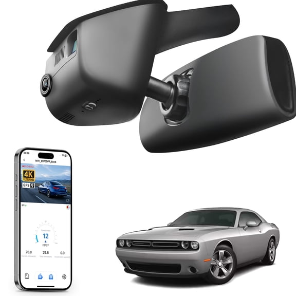 Mangoal 4K Dash Cam Starvis Sensor Fit for Dodge Challenger 2015 2016 2017 2018 2019 2020 2021 2022 2023(Model B), GT R/T SXT SRT Hellcat R/T Scat Pack, Integrated OEM Look, GPS, 64GB Card