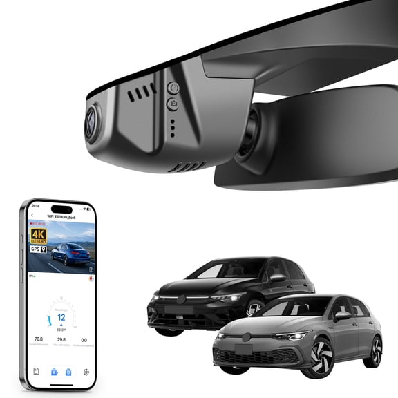 Mangoal 4K Dash Cam Starvis Sensor Fit for Volkswagen Golf & Golf GTI & Golf R MK 7/7.5/8 2015-2025(Model B), Integrated OEM Look, App & WiFi, GPS, 64GB Card(Black)