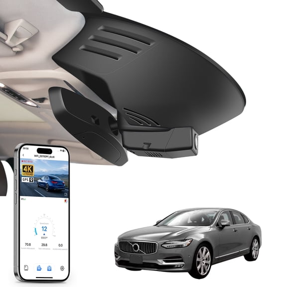 Mangoal 4K Dash Cam Starvis Sensor Fit for Volvo S90 & V90 Cross Country & V90 2017 2018 2019 2020 2021 (Model A), Integrated OEM Look, UHD 2160P Video, WiFi & App, GPS, 64GB Card