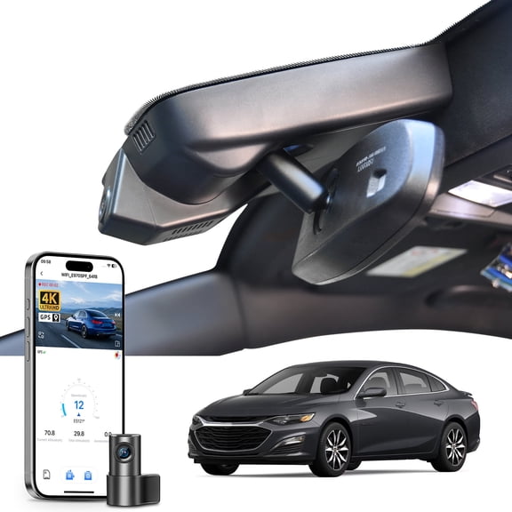 Mangoal Dash Cam 4K Front and Rear 1080p Starvis Sensor Custom Fit for Chevy 9th Gen Malibu 2016-2025 (Model A), OEM Look, WiFi & App, GPS, 128GB Card