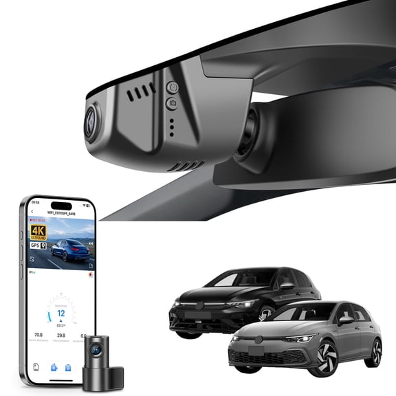Mangoal Dash Cam 4K Front and Rear 1080p Starvis Sensor Fit for Volkswagen Golf & Golf GTI & Golf R MK 7/7.5/8 2015-2025(Model B), OEM Look, App & WiFi, GPS, 128GB Card(Black)