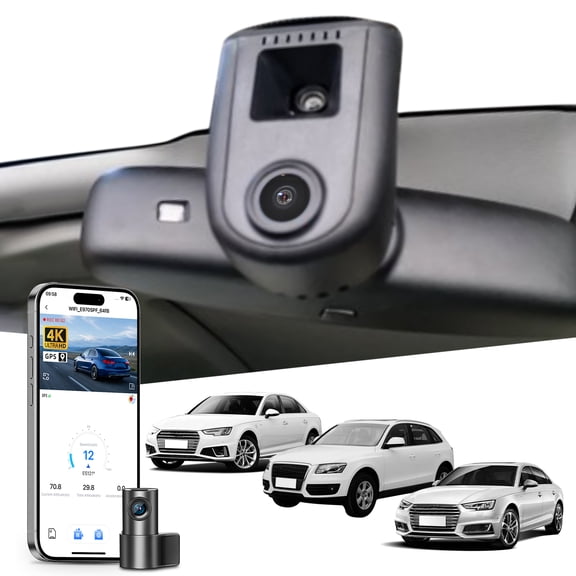 Mangoal Dash Cam 4K Front and Rear 1080p Starvis Sensor Custom Fit for Audi (Model D), OEM Look, UHD 2160P Video, WiFi & App, GPS, 128GB Card(Black)
