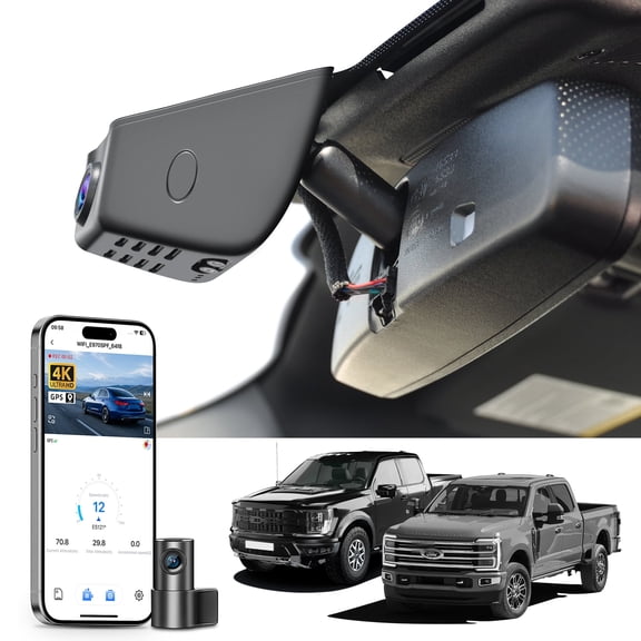 Mangoal Dash Cam Front 4K and Rear 1080P fit for Ford F150 2018-2026 F250/F350/F450 Super Duty 2020-2026 XLT Lariat King Ranch Raptor Limited Platinum (Model A), WiFi, App, 128GB Card