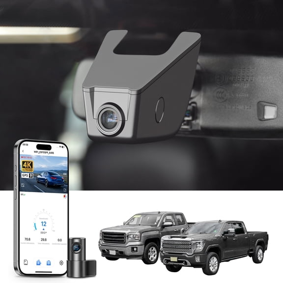 Mangoal Dash Cam Front 4K and Rear 1080P fit for GMC Sierra Select 1500 2014-2021, Select 2500/3500 2015-2023 (Model E), NO Vehicle Sensor Cover, WiFi & APP, GPS, 128GB Card