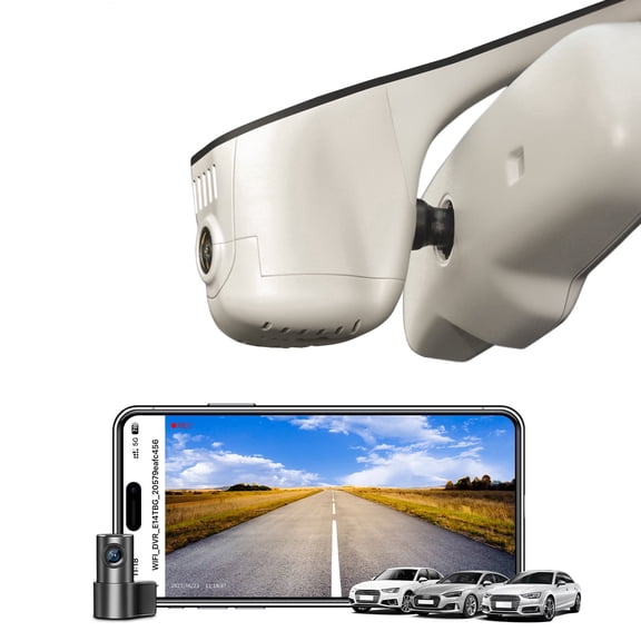Mangoal Dash Cam Front 4K and Rear 1080p Custom Fit for Audi (Model C), OEM Look, UHD 2160P Video, G-Sensor, Loop Recording, WiFi & App, GPS, 128GB Card, Beige