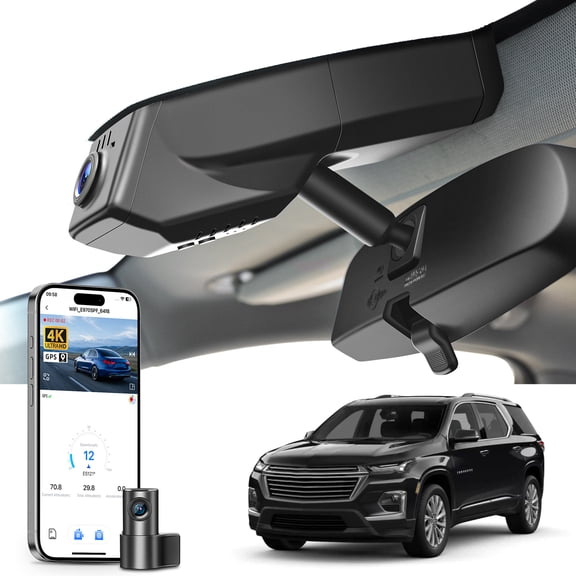 Mangoal Dash Cam Front 4K and Rear 1080p Custom Fit for Chevy 2th Gen Traverse 2016-2023 (Model B), OEM Look, WiFi & App, G-Sensor, Loop Recording, GPS, 128GB Card