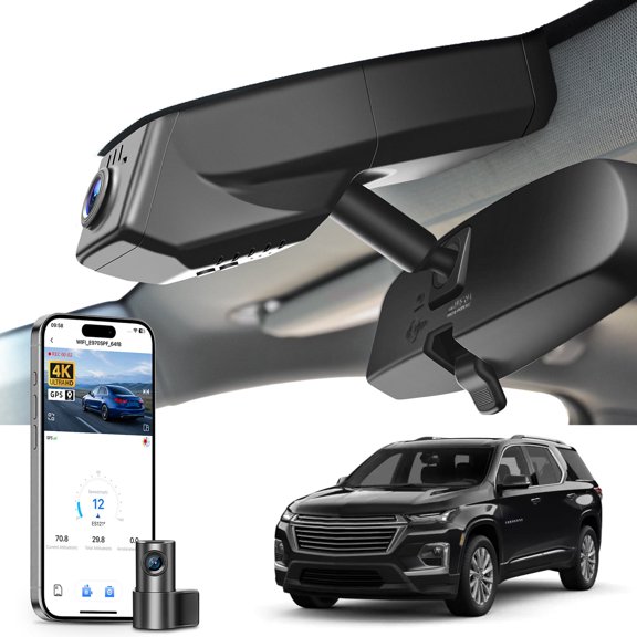 Mangoal Dash Cam Front 4K and Rear 1080p Custom Fit for Chevy 2th Gen Traverse 2016-2023 (Model B), OEM Look, WiFi & App, G-Sensor, Loop Recording, GPS, 128GB Card