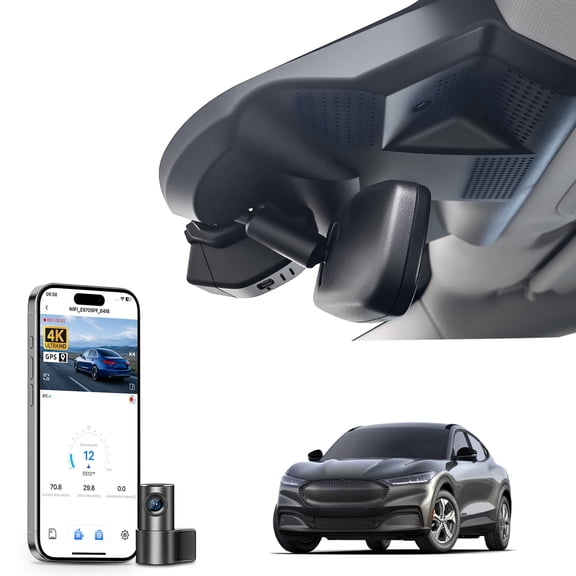Mangoal Dash Cam Starvis Sensor Front 4K and Rear 1080p Fit for Ford Mustang Mach-E 2021+, OEM Look, WiFi & App, G-Sensor, Loop Recording, GPS, 128GB Card