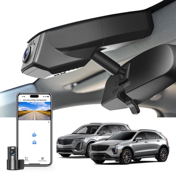 Mangoal Front 4K & Rear 1080p Dash Cam Custom Fit for Cadillac XT5 2017-2019 (Model B), UHD 2160P Video, WiFi, App, Loop Recording, GPS, 128GB Card