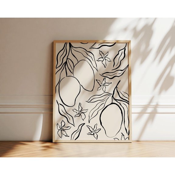 Mangoes Ink Drawing Wall Art Tropical Kitchen Decor Living Room Bedroom Office