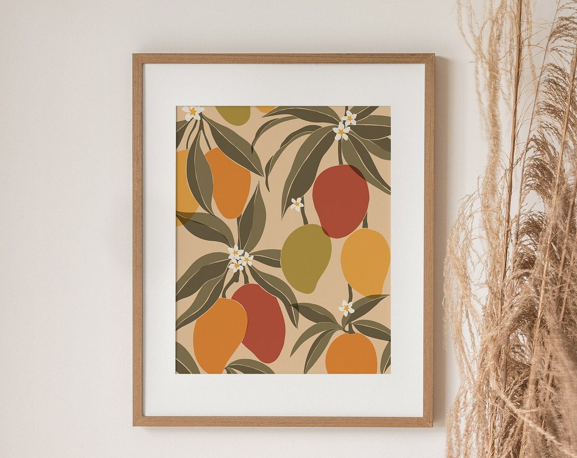 Mangoes Print, Abstract Wall Art, Botanical Poster, Mango Illustration ...
