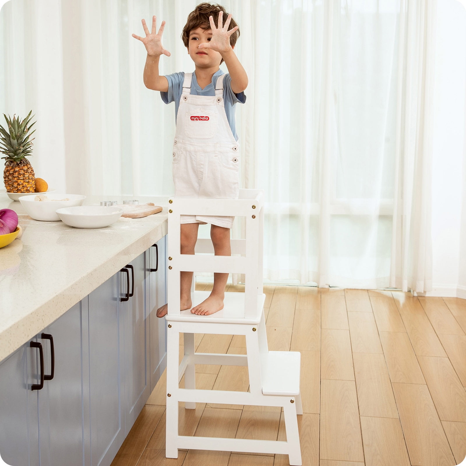 KidsFuture Kitchen Step Stool for Toddlers Montessori Wooden Learning Furniture for Toddlers Safety Climbing Tower for Kitchen Counter White Walmart