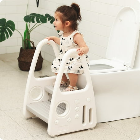 Mangohood Toddler Step Stool, Kids Two Step Tower for Bathroom Sink, Toilet Potty Training, Kitchen Counter, Children Step Up Learning Helper with Safety Handles and Non-Slip Pads,Gray