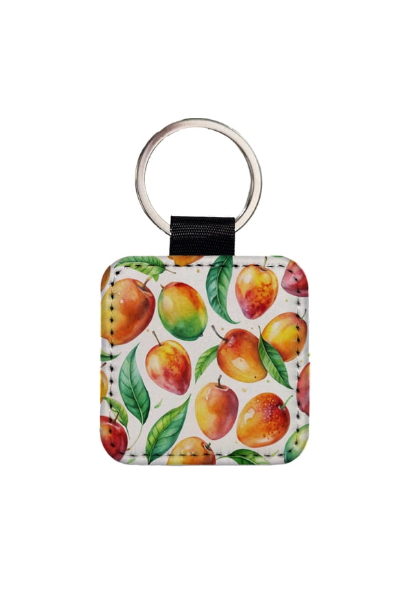 Mangos Fruit Watercolor Faux Leather Square Keychain