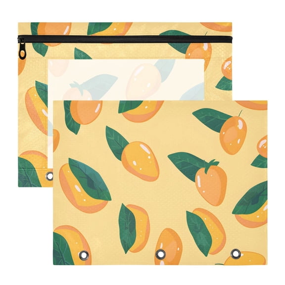 Mangos Leaves 3-Ring Binder Pouches A4 Size Zipper Pocket File Storage 2 Packs