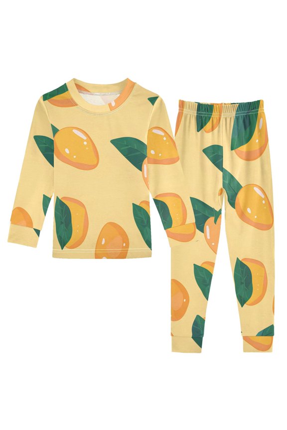 Mangos Leaves Cotton Pajama Set Long Sleeve Top and Pants Sleepwear Unisex 5Y