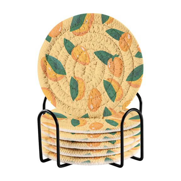 Mangos Leaves Drinking Coasters Cup Mat with Holder for Kitchen Cafe Bar 6 Packs