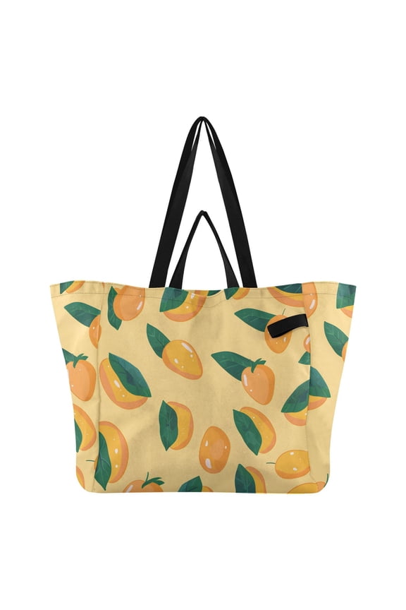 Mangos Leaves Foldable Canvas Tote Bags Reusable Grocery Bags Laundry Bags Beach Bag 32L