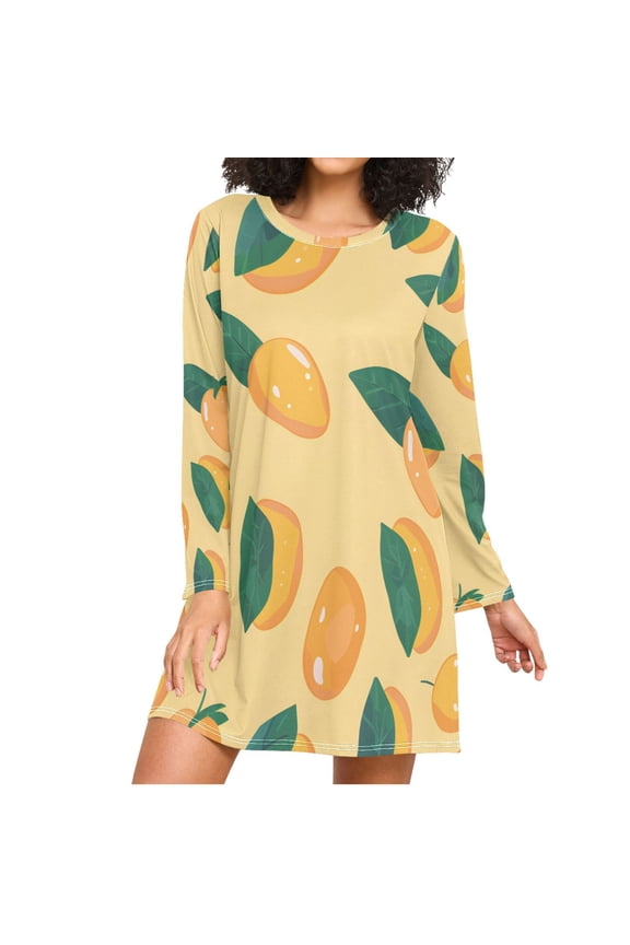 Mangos Leaves Women's Long Sleeves Nightgowns Sleepwear Soft Pajama A-line Sleep Dress XXL