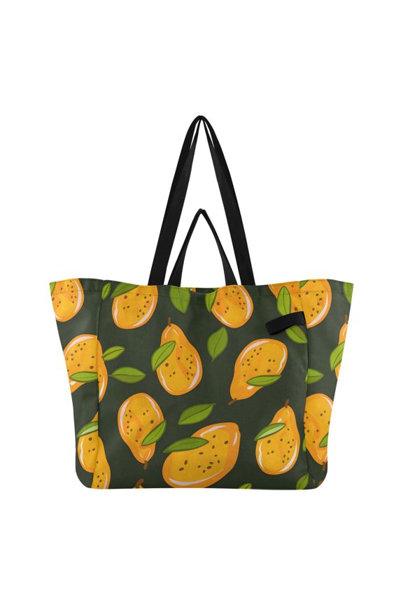 Mangos and Leaves Foldable Canvas Tote Bags Reusable Grocery Bags Laundry Bags Beach Bag 32L